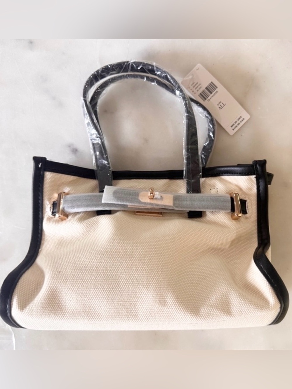 NWT Anthropologie Faux Leather Trim Belted Canvas Mini Tote - Picture 4 of 7